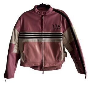 House of Sunny Take  A Trip Pink Faux Leather Full Zip Jacket Size S